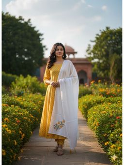 MAAND - Women Ethnic Motifs Printed A-Line Pure Cotton Kurta with Pant and Dupatta