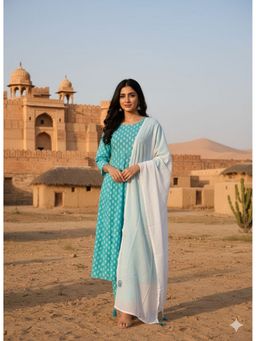 MAAND - Women Printed A-Line Pure Cotton Kurta with Pant and Dupatta