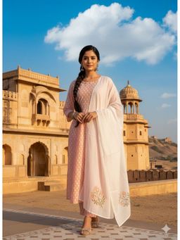 MAAND - Women Ethnic Motifs Printed Tiered Pure Cotton Kurta with Pant and Dupatta