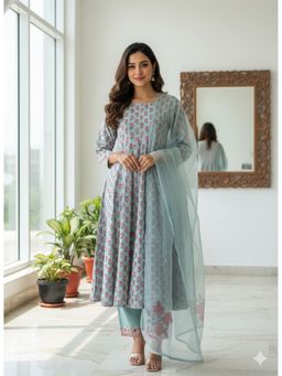 MAAND - Women Floral Printed A-line Kurta with Pant and Dupatta
