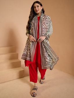 InWeave - Red Round Neck Kurta and Pant with Dupatta