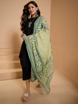 InWeave - Black Round Neck Short Kurta and Palazzo with Dupatta
