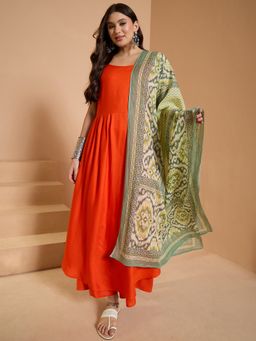 InWeave - Orange Strappy Long Anarkali and Palazzo with Dupatta