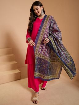 InWeave - Pink Full Sleeve Kurta and Palazzo with Dupatta
