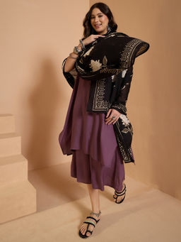 InWeave - Dusty Mauve Round Neck Kurta and Palazzo with Dupatta