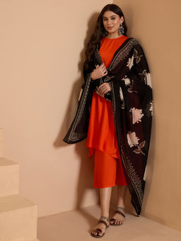 InWeave - Orange Round Neck Kurta and Palazzo with Dupatta