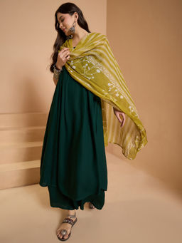 InWeave - Dark Green Strappy Long Anarkali and Palazzo with Dupatta