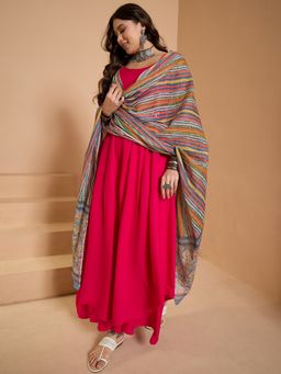 InWeave - Pink Strappy Long Anarkali and Palazzo with Dupatta