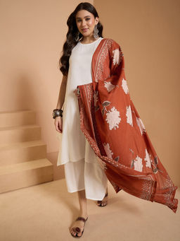 InWeave - White Round Neck Kurta and Palazzo with Dupatta