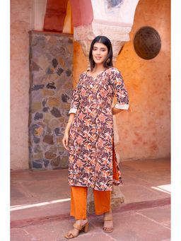 Indy Raaga - Floral Printed Cotton Kurta with Pant and Dupatta