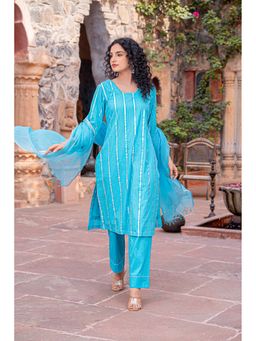 Indy Raaga - Blue Cotton Kurta with Pant and Dupatta