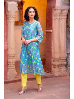 Indy Raaga - Multicolor Floral Printed Cotton Kurta with Pant