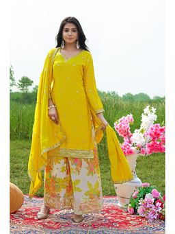 Miss Ethnik - Yellow Embroidered Kurta with Palazzo and Dupatta