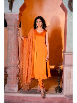 Indy Raaga - Orange Satin Kurta with Churidar and Dupatta