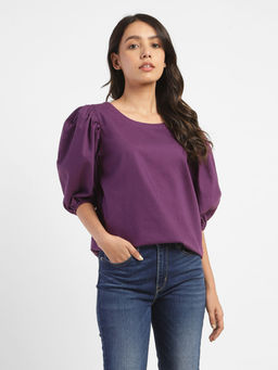 Levi's - Women's Solid Purple Round Neck Tops