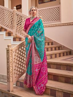 Elora - Pure Sigma Silk Printed Patola Saree (Turquoise)