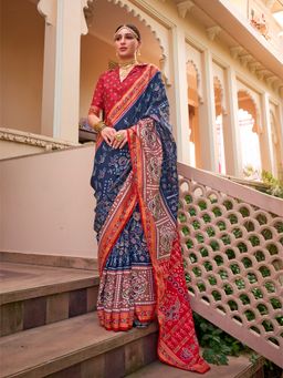Elora - Pure Sigma Silk Printed Patola Saree (Dark Blue)