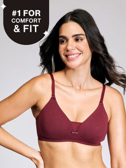 Nykd by Nykaa - Breathe Cotton Triangle Cup Padded Non Wired T-Shirt Bra NYB003 Maroon