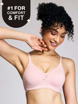 Nykd by Nykaa - Breathe Cotton Triangle Cup Padded Non Wired T-Shirt Bra NYB003 Pink