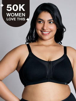 Nykd by Nykaa - Everyday Cotton M-Frame Bounce Control Non-Padded Non-Wired Bra NYB101 Black