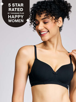 Nykd by Nykaa - Breathe Cotton All Day Comfort Padded Non Wired T-Shirt Bra Nyb198 Black