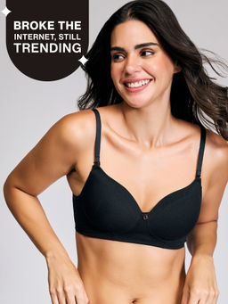 Nykd by Nykaa - Iconic Cotton Low Back Padded Non-Wired 3/4th Coverage T-shirt Bra NYB252 Black
