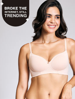 Nykd by Nykaa - Iconic Cotton Low Back Padded Non-Wired 3/4th Coverage T-shirt Bra NYB252 Nude