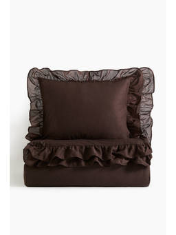 H&M - Brown Flounced double/king duvet cover set
