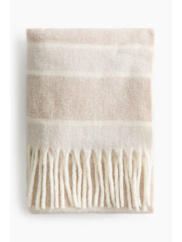H&M - Beige Fringed wool-blend blanket