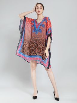 Aditi Wasan - Multi Color Printed Polyester Kaftan Mini Dress