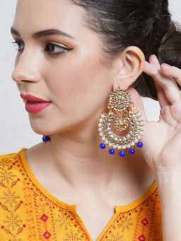 Karatcart - Gold Plated Blue Drop Kundan Chandbali Earrings