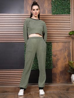 AAREIN - Green Full Sleeves Round Neck Polyester Co-Ord Set