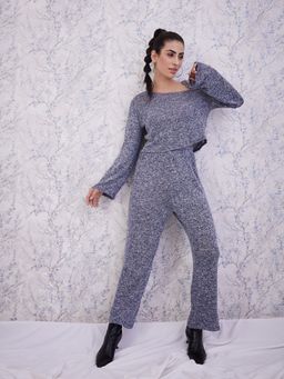 AAREIN - Blue Full Sleeves Asymmetrical Neck Wool Blend Co-Ord Set
