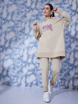 AAREIN - Beige Full Sleeves Hooded Neck Cotton Blend Co-Ord Set