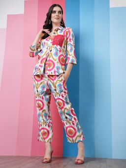 AAREIN - Pink Three Fourth Sleeves Collar Neck Linen Co-Ord Set