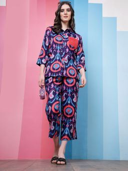 AAREIN - Purple Three Fourth Sleeves Collar Neck Linen Co-Ord Set