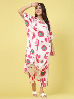 AAREIN - White Half Sleeves Mandarin Neck Polyester Co-Ord Set