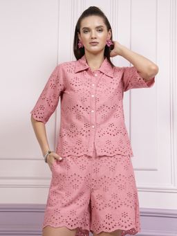 AAREIN - Pink Half Sleeves Collar Neck Pure Cotton Co-Ord Set