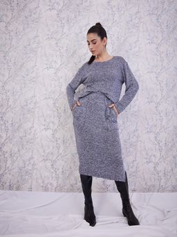 AAREIN - Blue Full Sleeves Round Neck Wool Blend Co-Ord Set