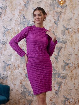 AAREIN - Pink Full Sleeves Round Neck Polyester Co-Ord Set