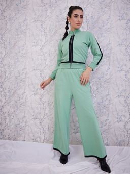 AAREIN - Green Full Sleeves High Neck Polyester Co-Ord Set