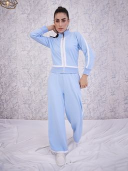 AAREIN - Blue Full Sleeves High Neck Polyester Co-Ord Set