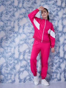 AAREIN - Pink Full Sleeves High Neck Polyester Co-Ord Set