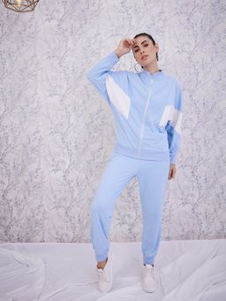 AAREIN - Blue Full Sleeves High Neck Polyester Co-Ord Set