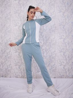 AAREIN - Blue Full Sleeves High Neck Polyester Co-Ord Set