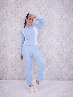 AAREIN - Blue Full Sleeves High Neck Polyester Co-Ord Set