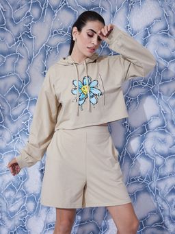 AAREIN - Beige Full Sleeves Hooded Neck Polyester Co-Ord Set