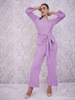 AAREIN - Lavender Full Sleeves Round Neck Polyester Co-Ord Set