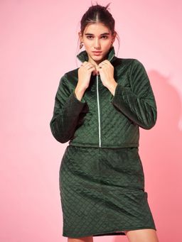 AAREIN - Green Full Sleeves Collar Neck Suede Co-Ord Set