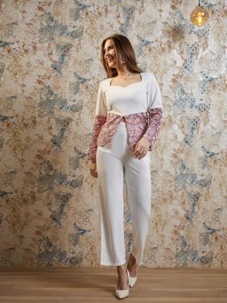 AAREIN - Pink Full Sleeves Sweetheart Neck Polyester Co-Ord Set